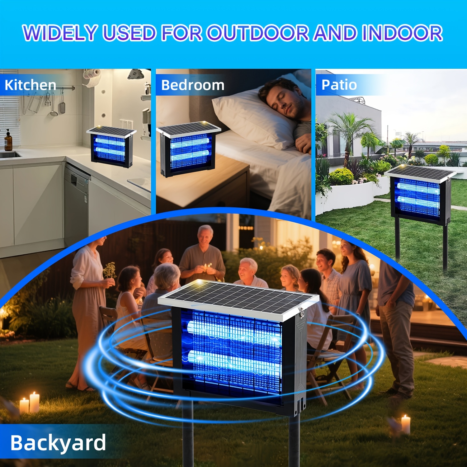 Powerful Large Solar Bug Zapper Outdoor for 2000Sq.ft, Poartable Rechargeable Mosquito Zapper with High Powered, Cordless Solar Fly Zapper for Patio Garden Backyard RV Camping Pond Pest Control