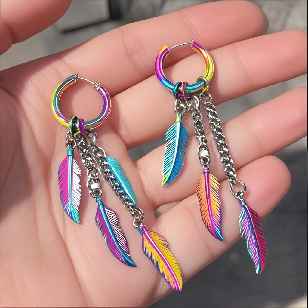 TEMU 1 Pair Of Creative Colored 304 Stainless Earrings Has 4 Colors From. Suitable For Men And Women. A Gift Suitable For And Worn On Various