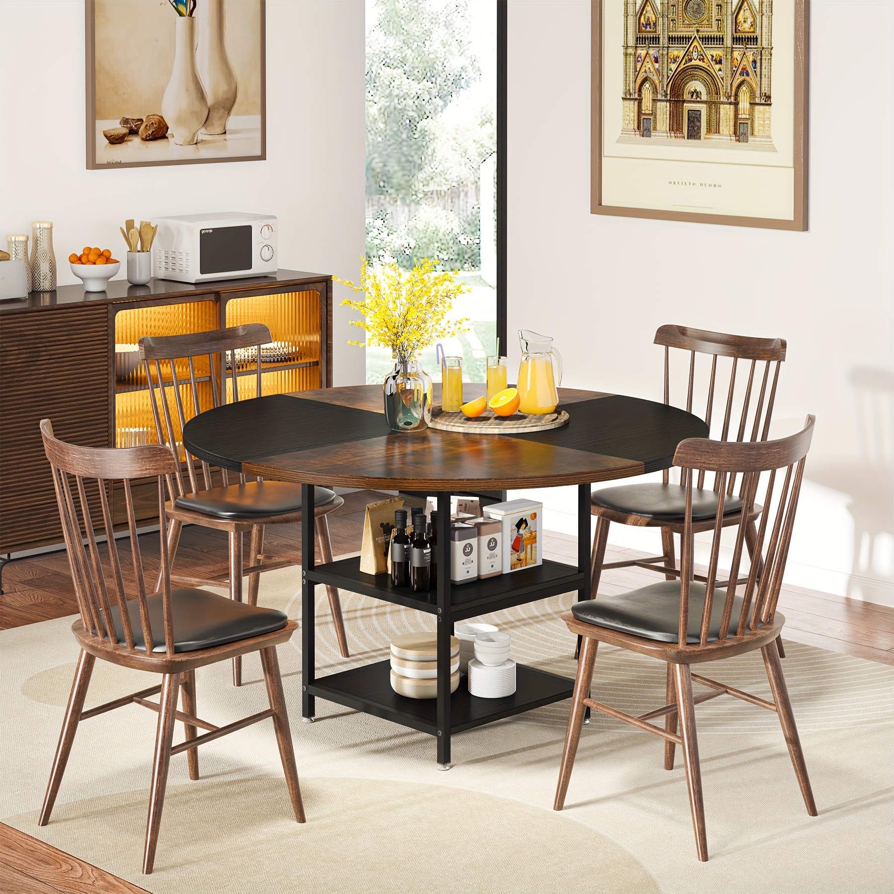 Dining table with storage shelf discount