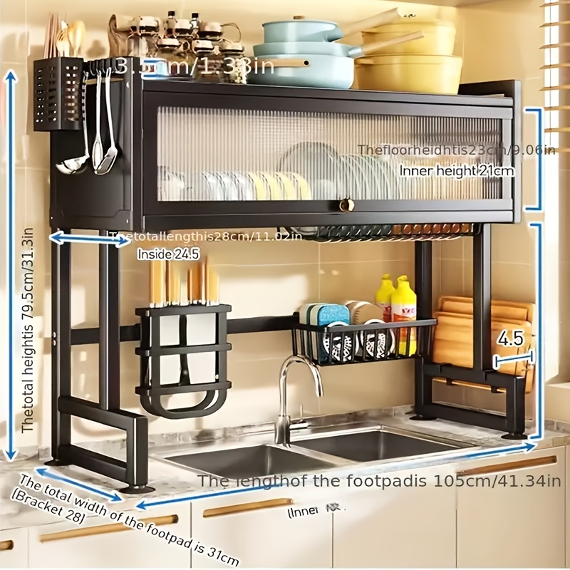Dish Rack, Above Sink, 3 Levels Of Sink Above Sink Sink Sink Rack, Used for A Neat Kitchen Sink Rack, Saving Space, Covered Dishes, Glasses, Bowls, And Utensils (black, 37-41 Inches Long), Valentine's Day Gift for Friends And Partners