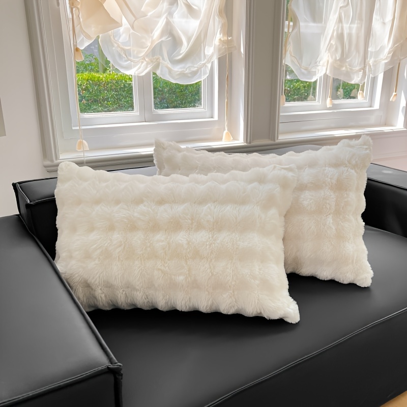 TEMU Ensemble de 2 housses de coussin lapin en peluche, épaisses et chaudes, douces au , protecteur de coussin d'hôtel en peluche avec fermeture