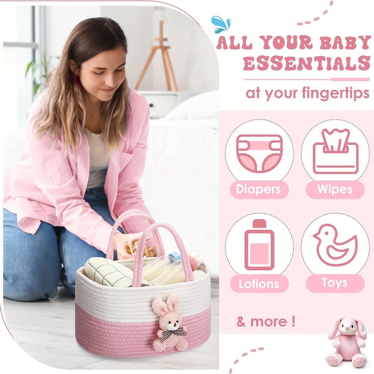 Cute Bunny Diaper Storage Basket for Kids