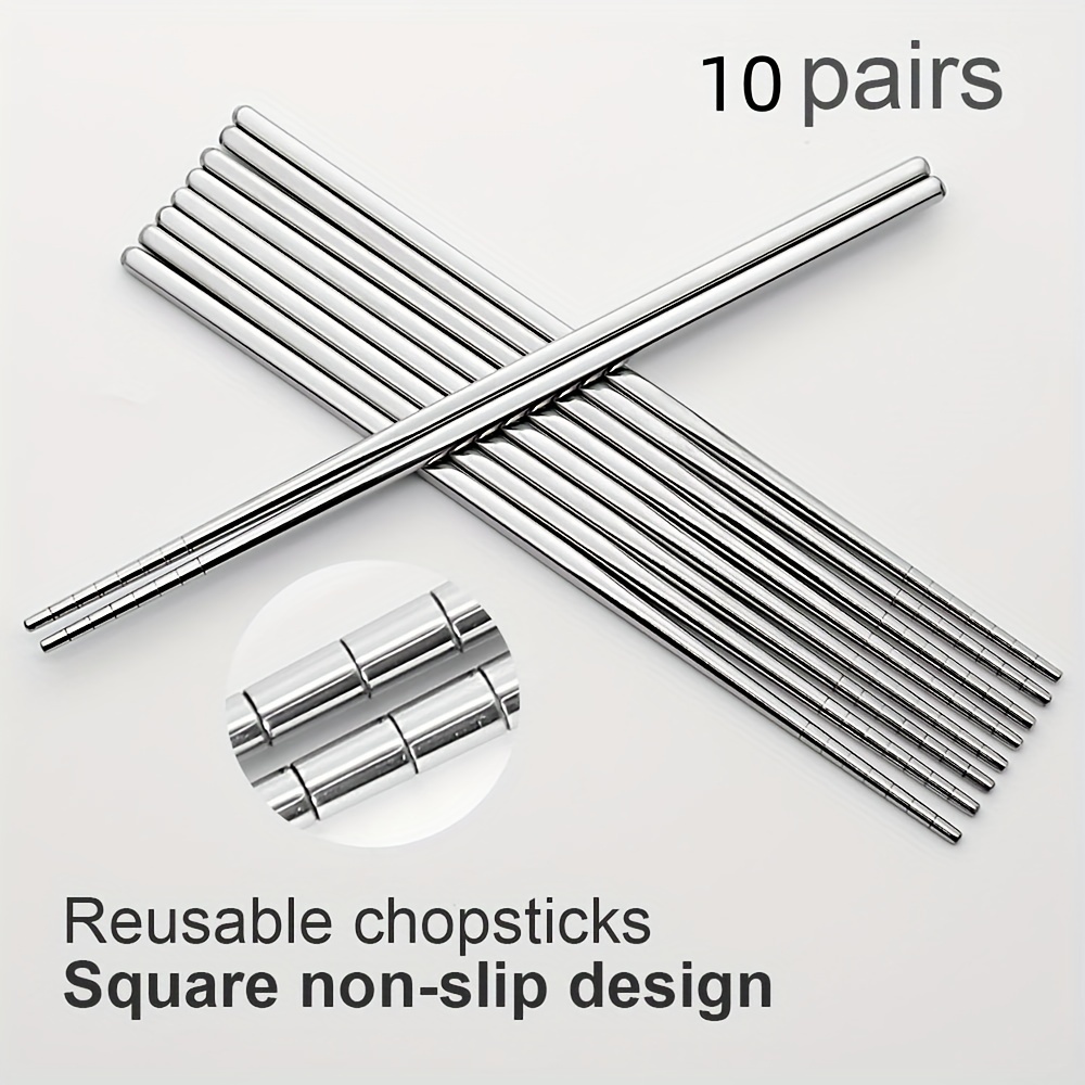 TEMU Stainless Steel Chopsticks 10 Pairs Reusable Multicolor Lightweight 304 Metal Chopsticks Square Lightweight Non-slip Chop Sticks Dishwasher Safe Gift Set(silvery)