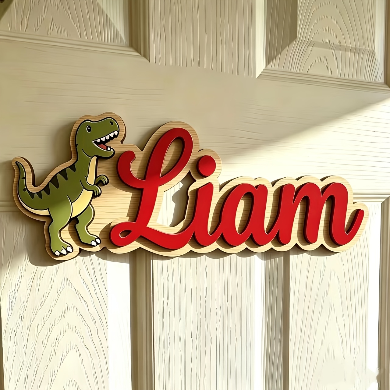 Custom Wooden 3D T-Rex Dinosaur Name Sign, Unique Handmade Gift