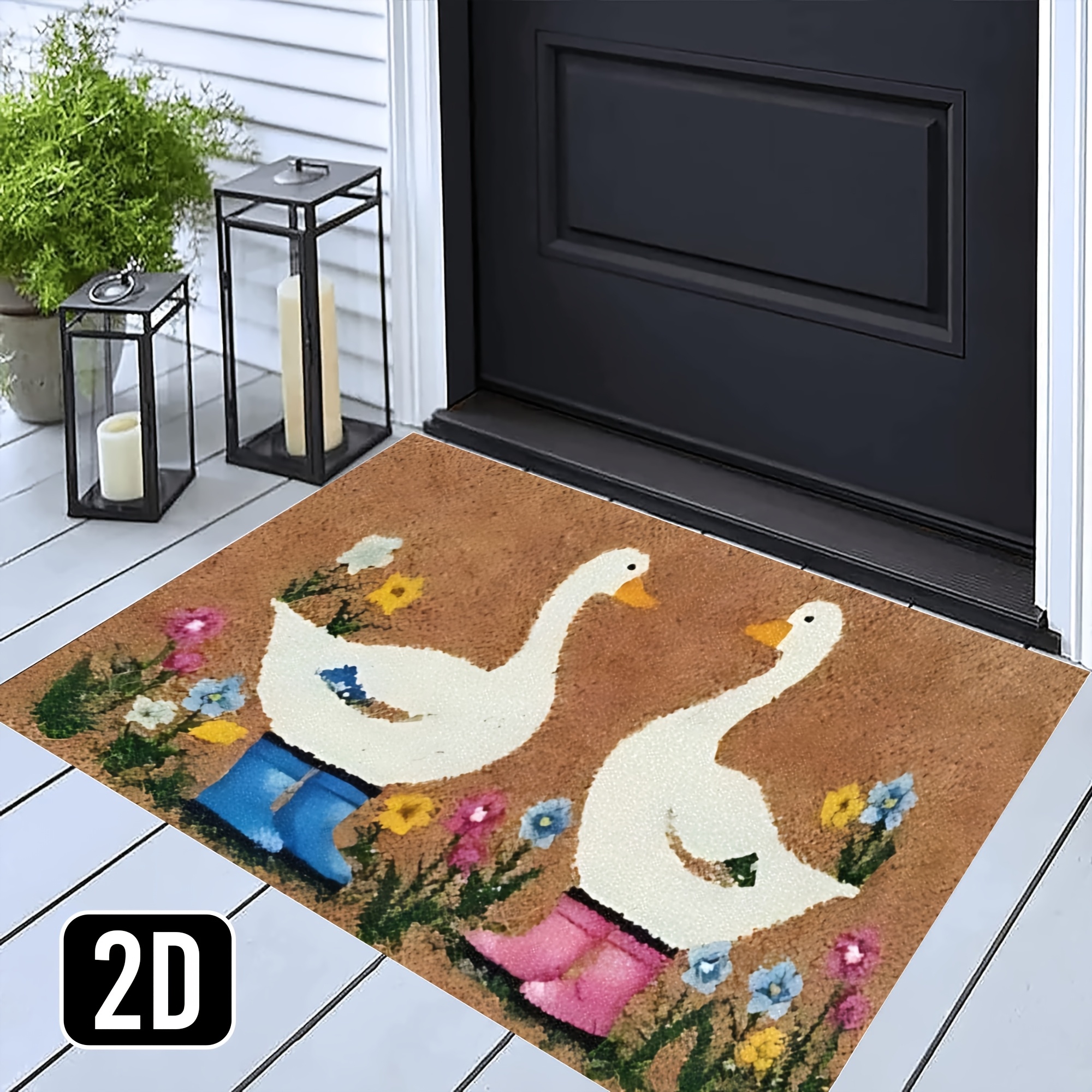TEMU 2d Flat Cute Duck Doormat, Rubber Backing Non-slip Entryway Mat, Adorable With Rain Boots Print, For Front Door Entry, , Kitchen, Bathroom, Spring Farmhouse Decor, Graduation Party Home Accent