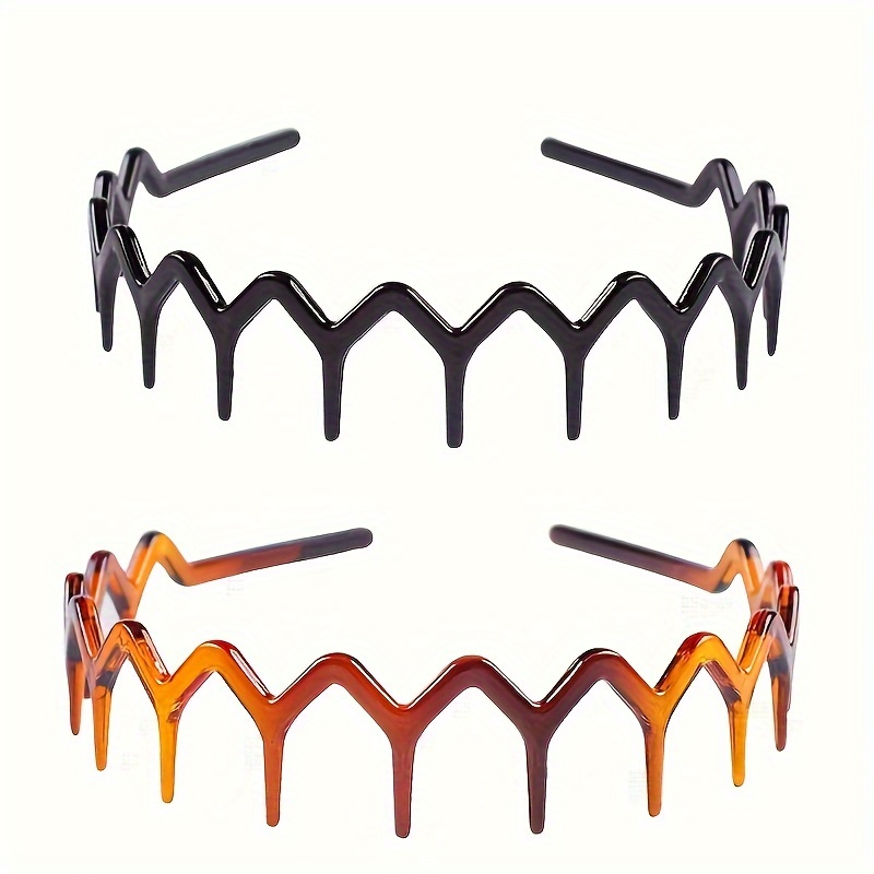 

2pcs Trendy Non Slip Head Bands With Teeth Broken Hair Finishing Hair Hoops Suitable For Face Washing Skin Care