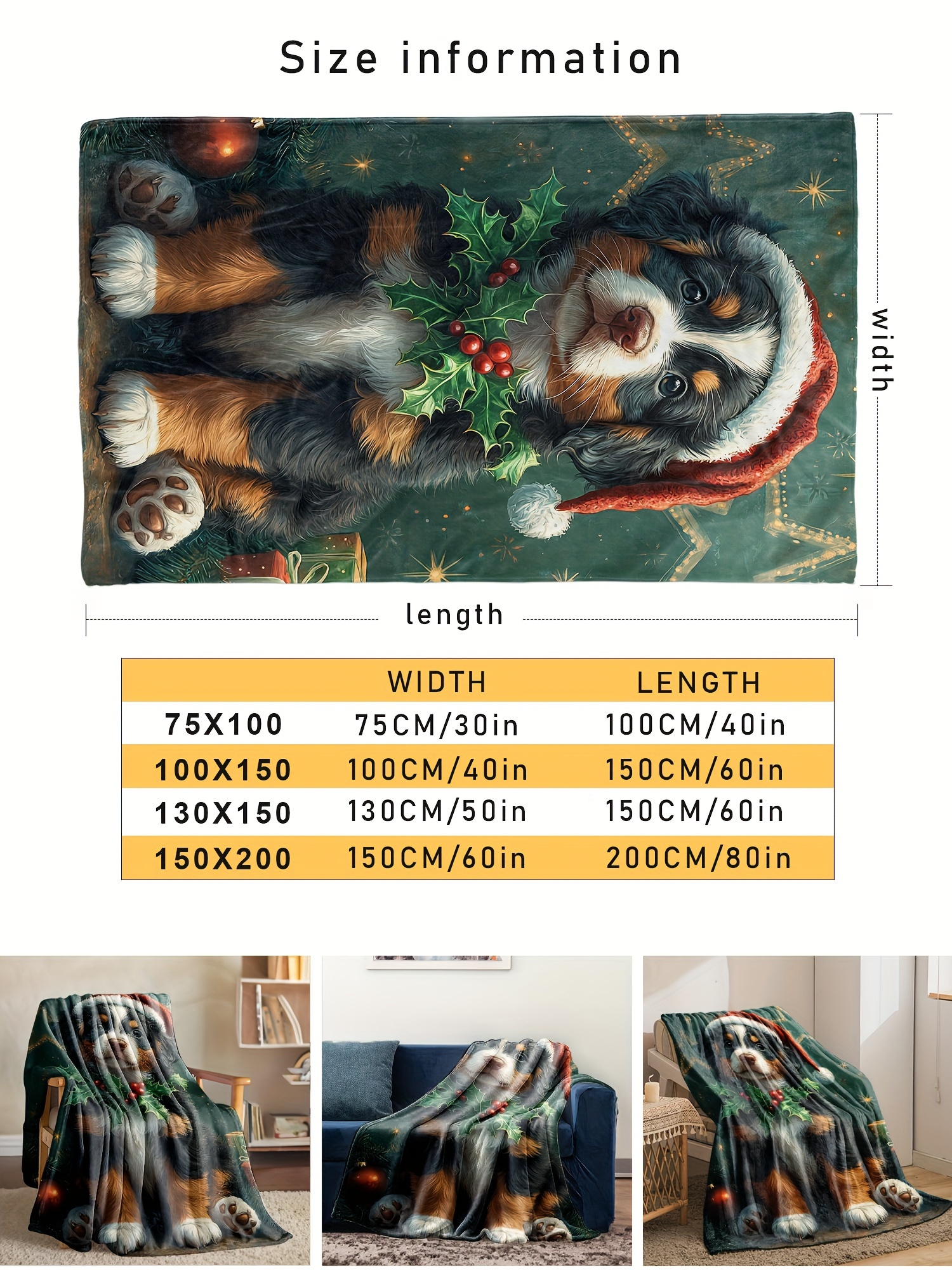 1pc christmas dog flannel fleece throw blanket soft warm   bed office cover anti tear mixed colors polyester   machine washable multi purpose   hypoallergenic 200 250g fabric details 1