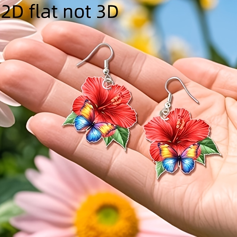 TEMU 2D 1 Par Joyería de Oreja de Material Acrílico, Hermosos Mariposas de Flores, Pendientes Colgantes de Moda para Mujer, Boutique de Moda,