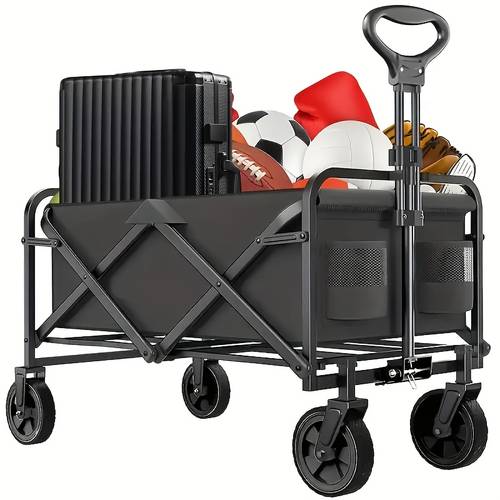 a large capacity foldable storage vehicle weighing 330 used for transporting goods it features a heavy duty portable storage basket side pockets and handle making it camping traveling and fishing