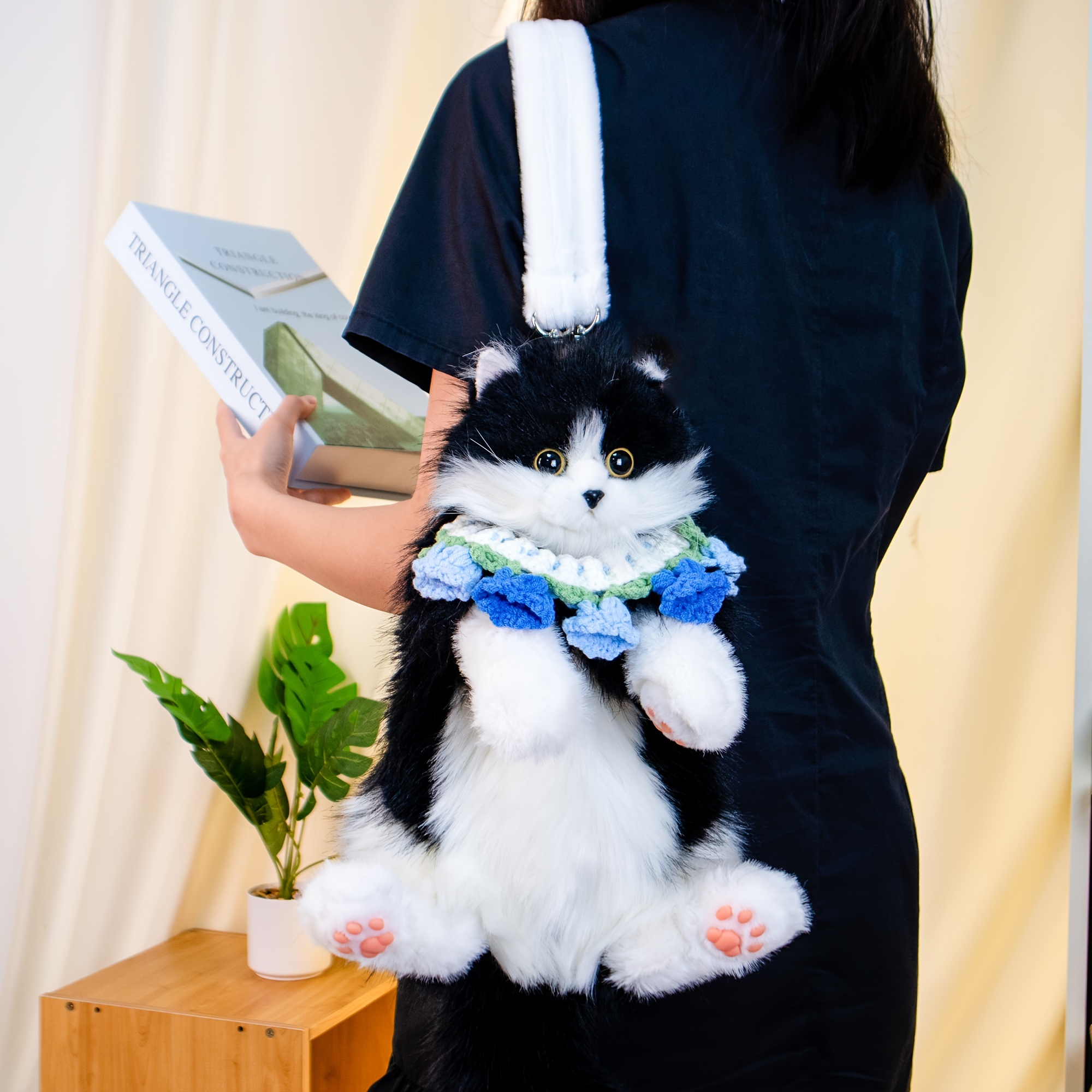 

Chongker Mini Tuxedo Cat Backpacks Fully Handamde Realistic Plush Cat - Adjustable Deatachable Straps Artificial Fur Made Companion Gift For Set For Birthday Anniversary Christmas