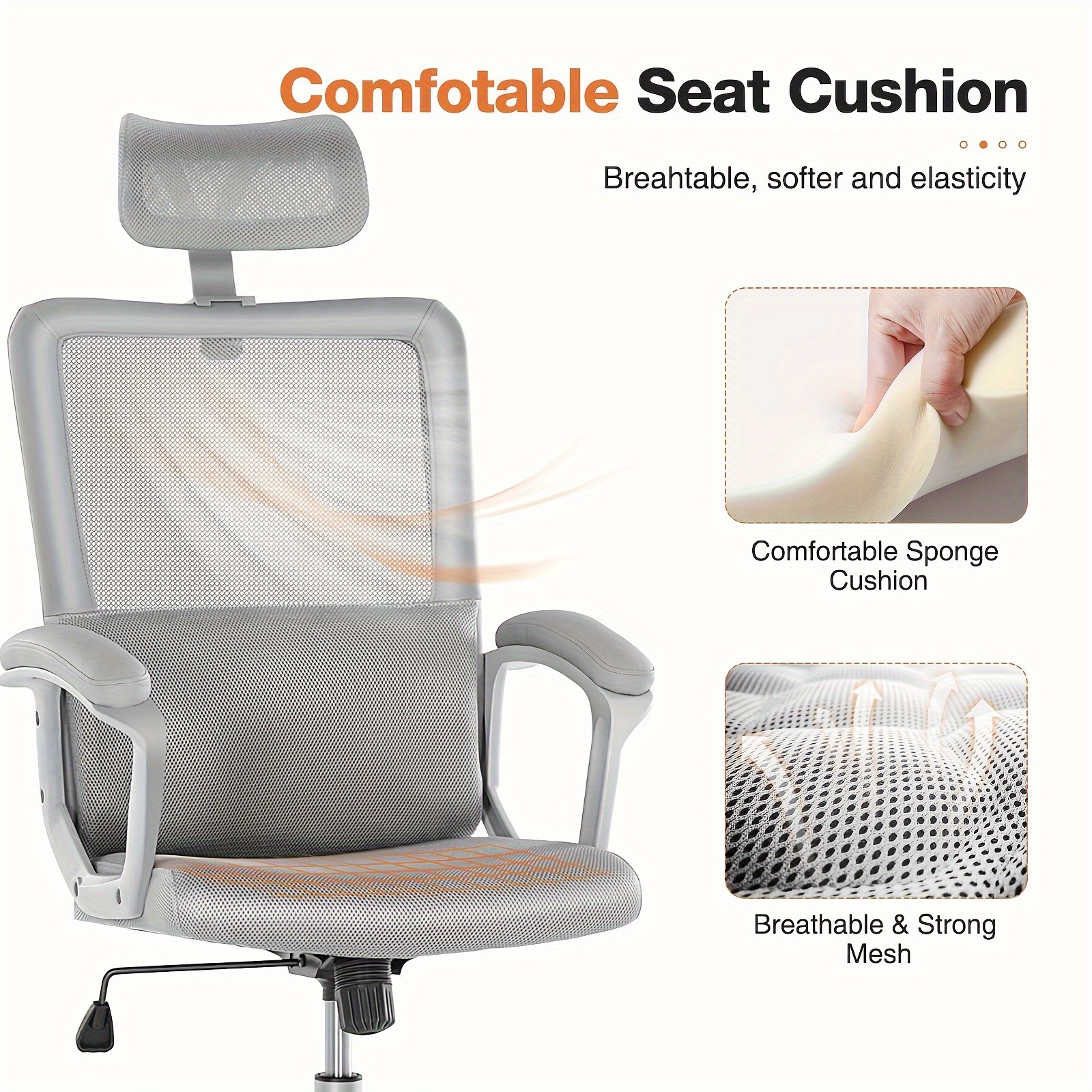 

Office Chair - High Back Ergonomic Desk Chair With Adjustable Headrest And Lumbar Support Swivel Rolling Chair Adjustable Height Mesh Chair Study Task Chair For Home Office Room