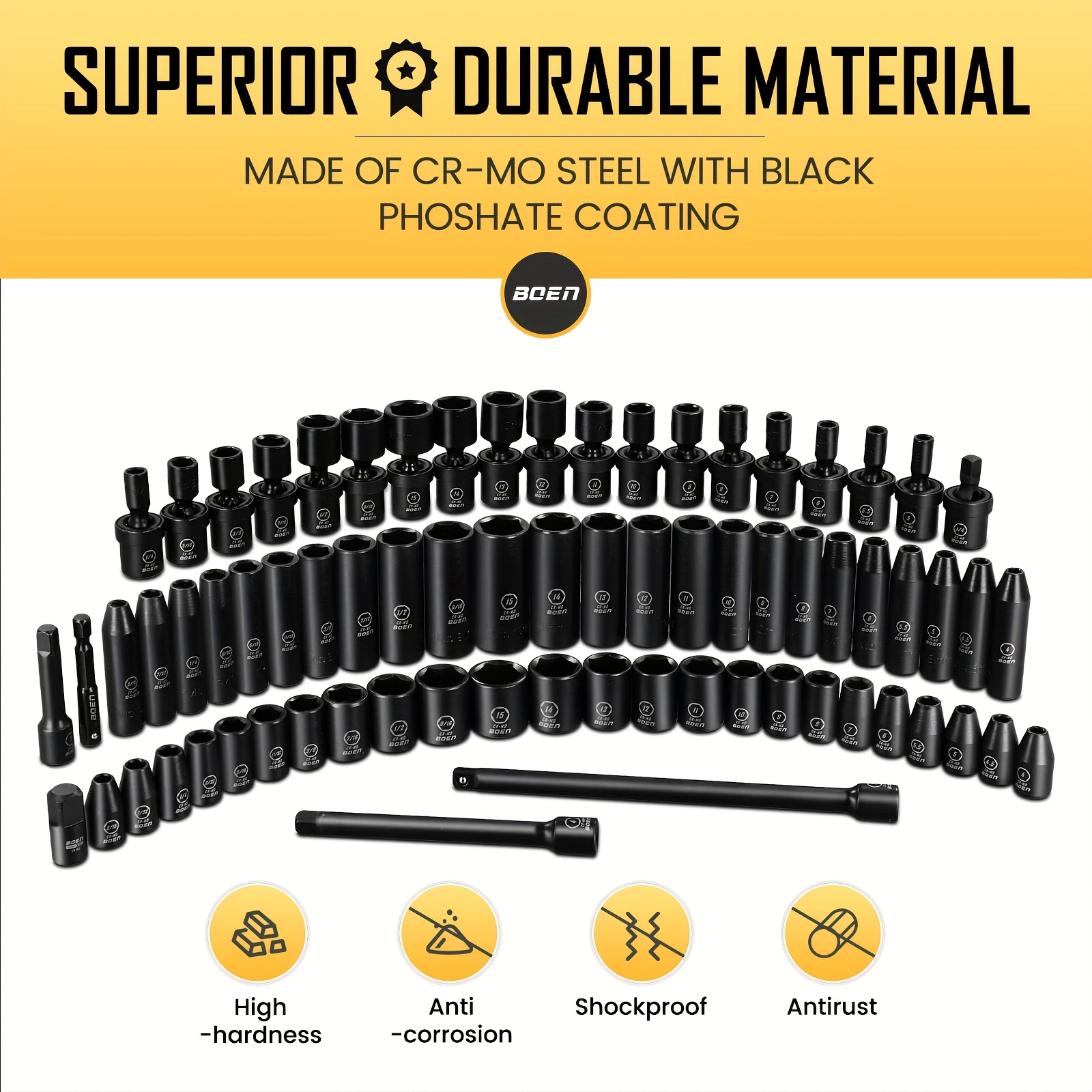 72pcs Standard SAE (3/16-9/16 Inch) - Metric 1/4 Drive Swivel Socket Set - Image 5