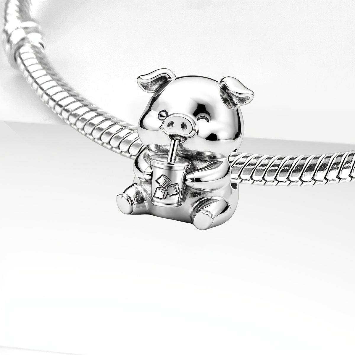 925 Silver Plated Pig Bead Charm for DIY Jewelry Making
