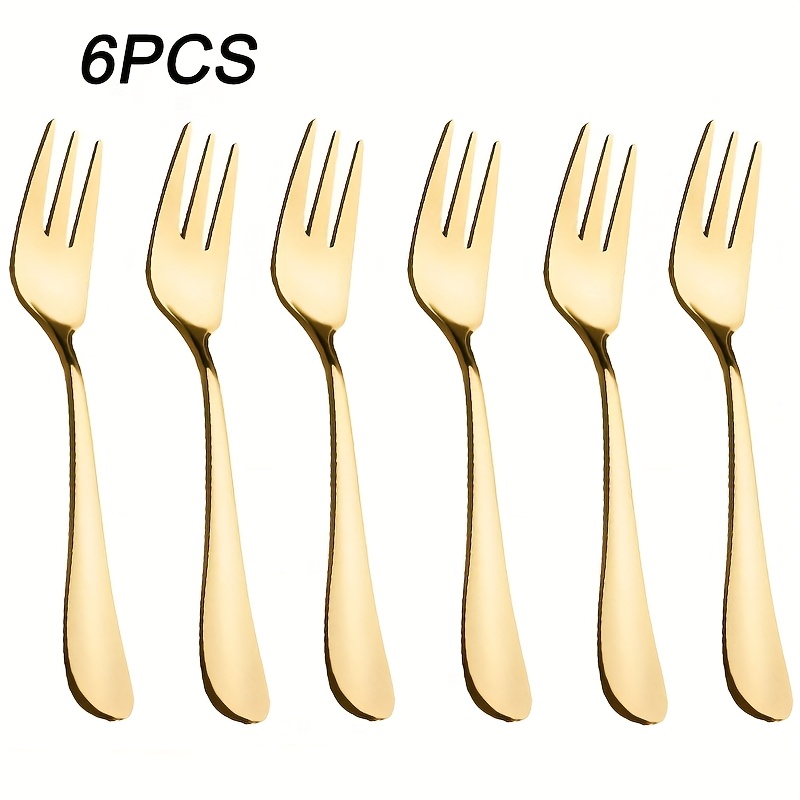 TEMU 3/6/12pcs Luxury Golden Dessert Fork, Fine Stainless Steel Tea Forks, Appetizer Small Forks, Fruit Salad Forks Oyster Forks For Party, Hotel,