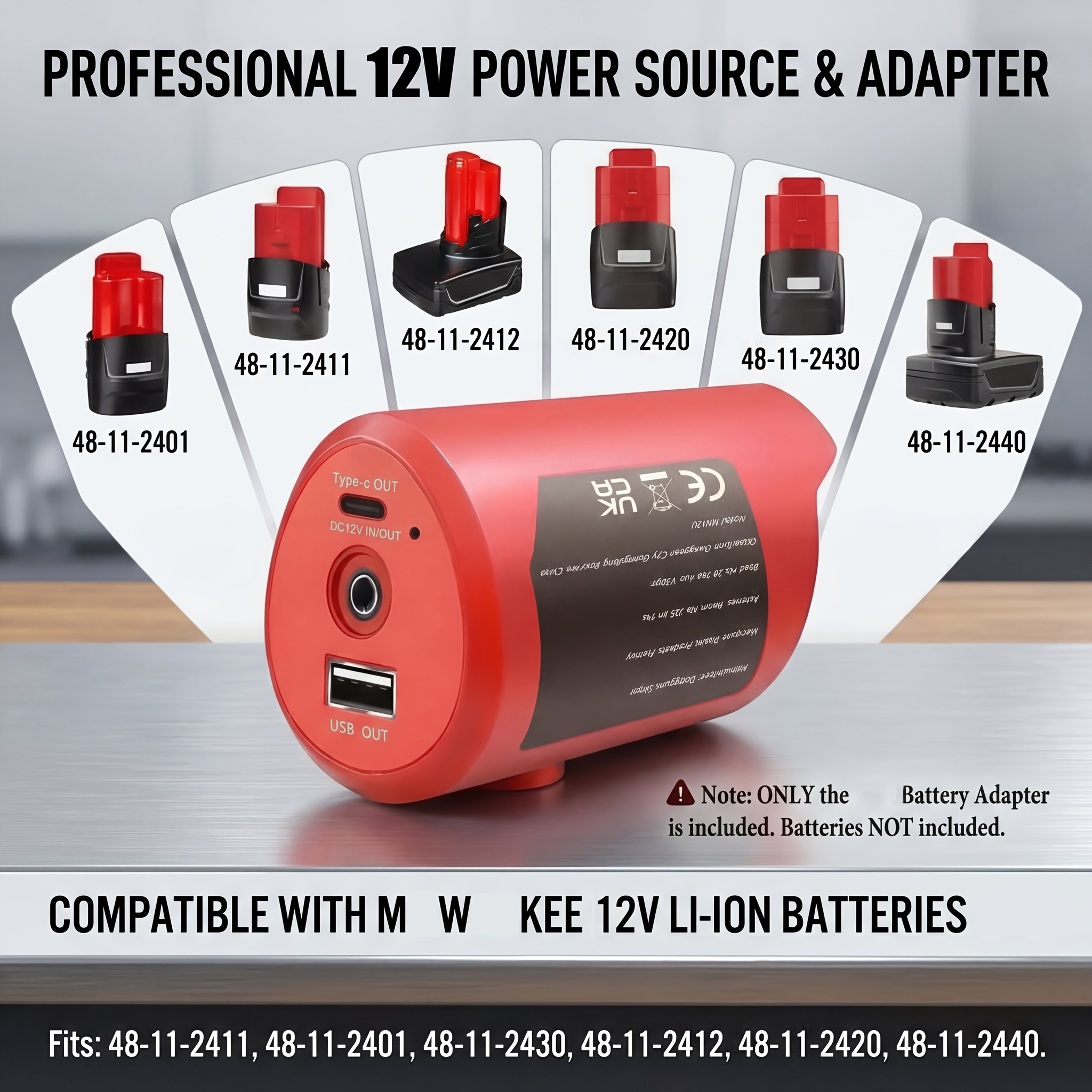 TEMU Convertisseur de Puissance pour de Réparation Automobile, Compatible avec M-w-kee 12V (Batteries Lithium Série 48-11), Adaptateur d'Alimentation