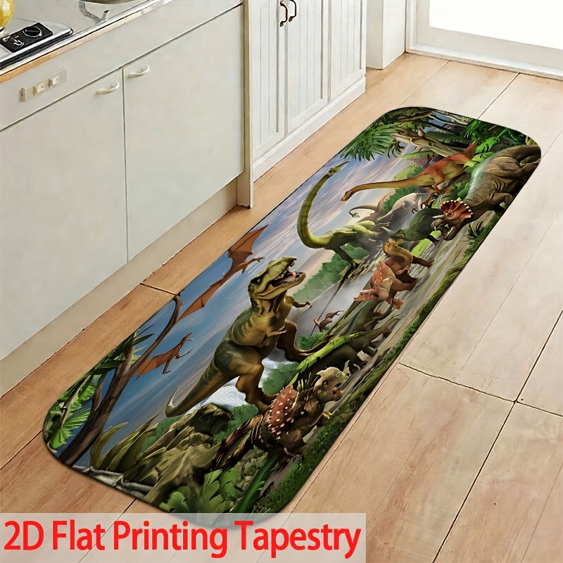 2d Flat Printed 1pc This Flannel Rug Features A Jurassic Dinosaur Pattern, A Non-slip Bottom, And Is Machine…: retailer-supplied image