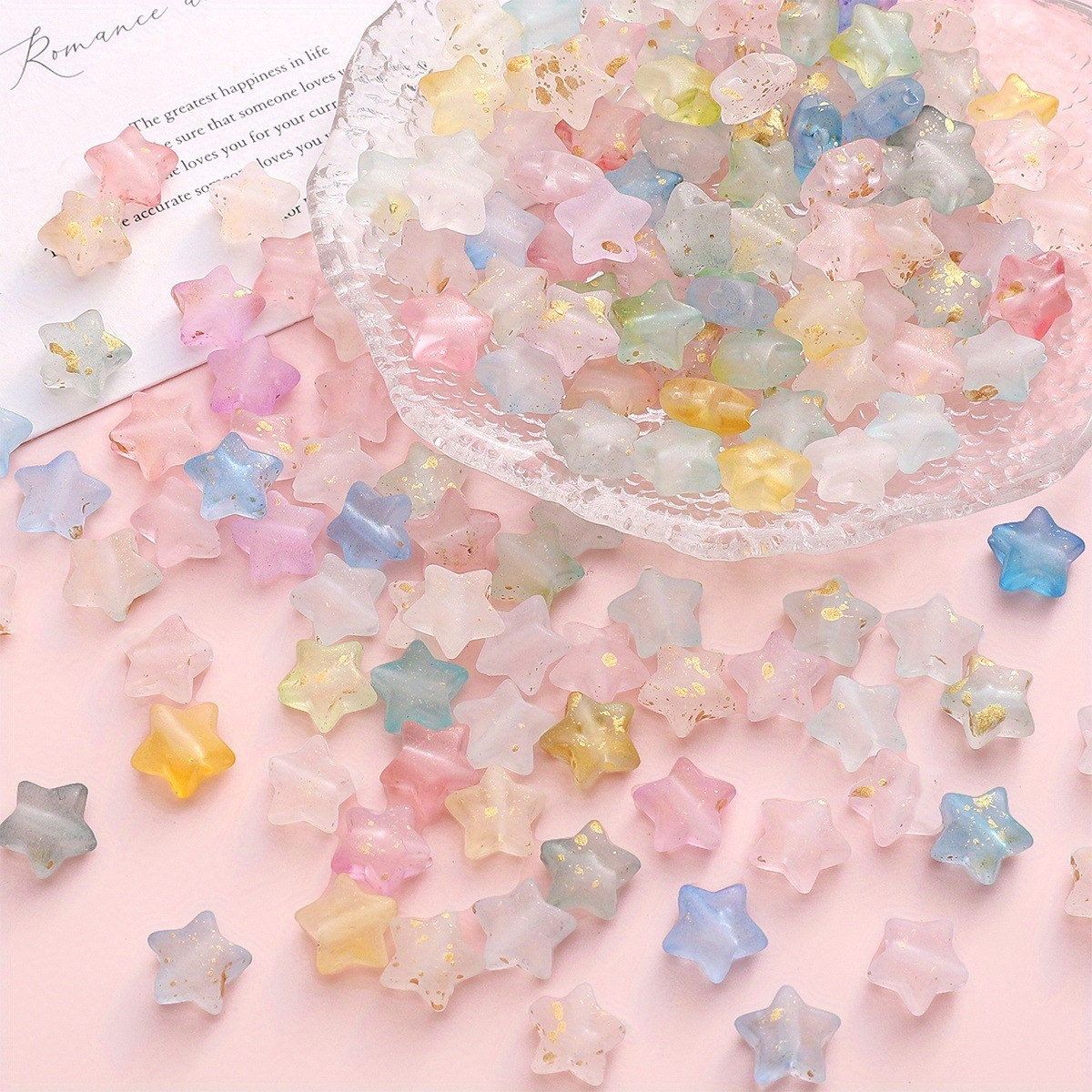 100pcs Random Mixed Color Frosted Star Beads for Jewelry Making