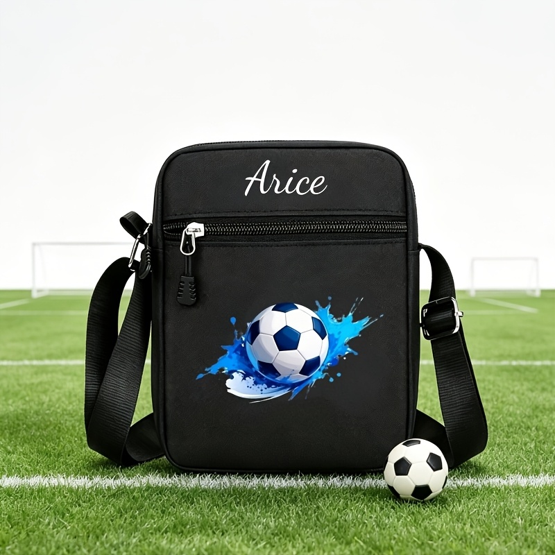 TEMU 1pc Personalized Customizable Fashion Mini Crossbody Bag, Custom Name, Text, Or Number, With 2 Styles Of Cool Soccer Print Designs, Easy And