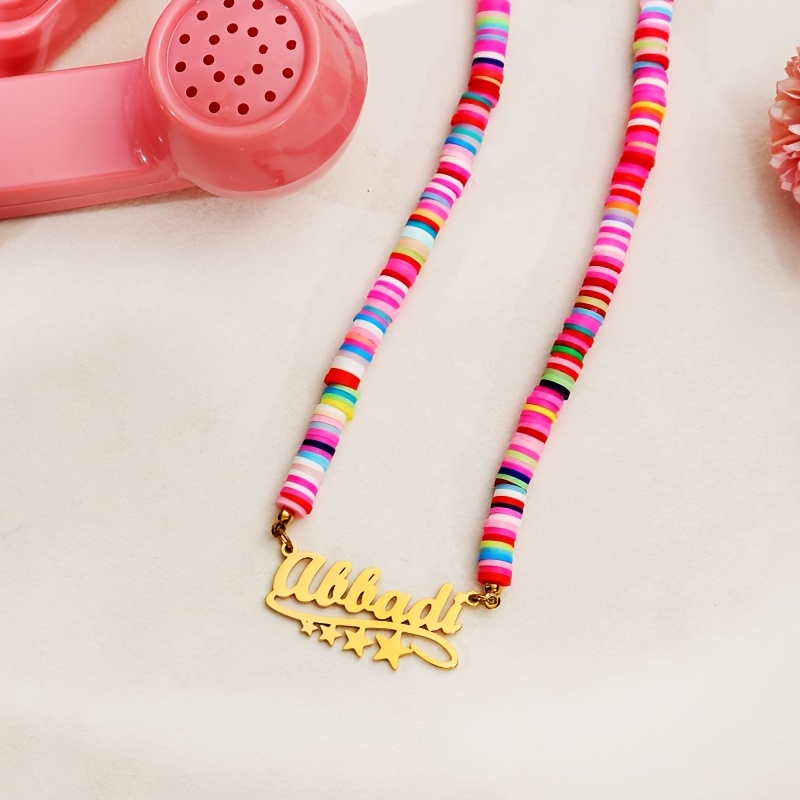 Custom Boho Name Clay Necklace with Star Pendant, Unisex