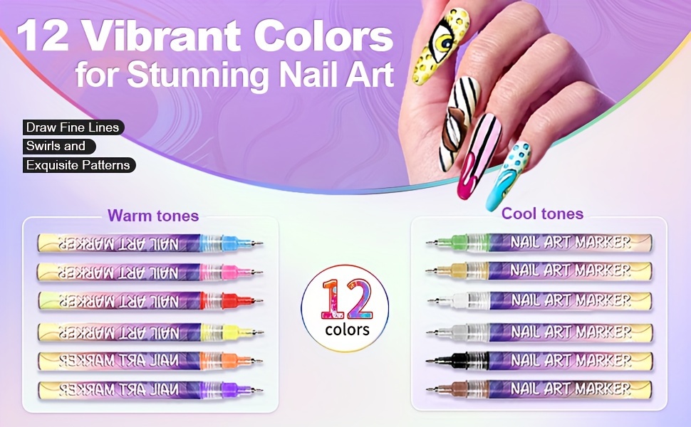 1set nail   12 color acrylic paint pen   diy quick drying dot stitching pen precision 3d doodle nail art pen nail art pen set quick drying suitable for home and salon   details and long lasting design details 0