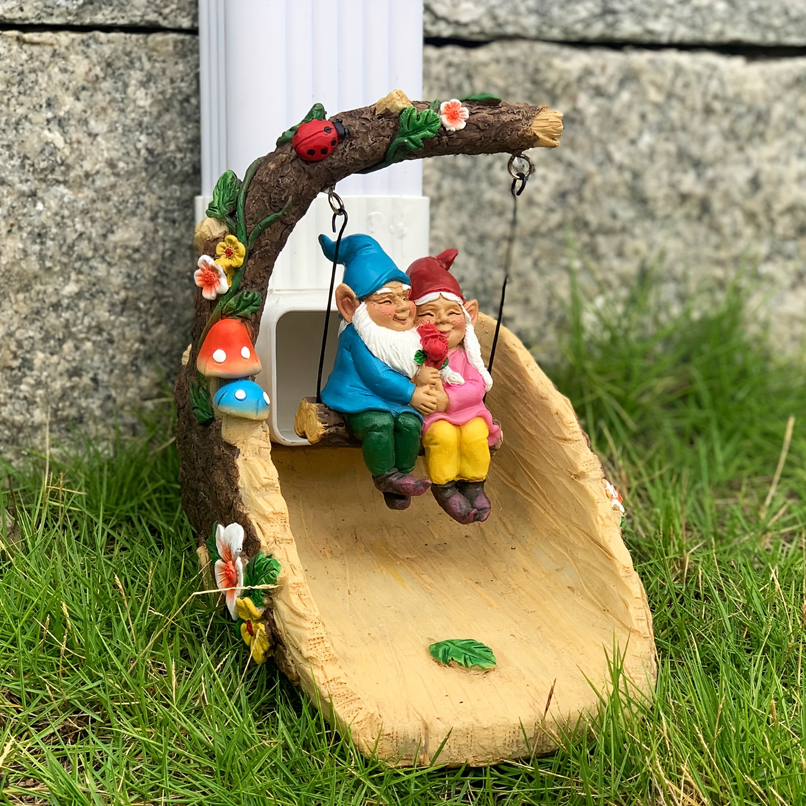 art garden statue resin elf couple swing set Temu