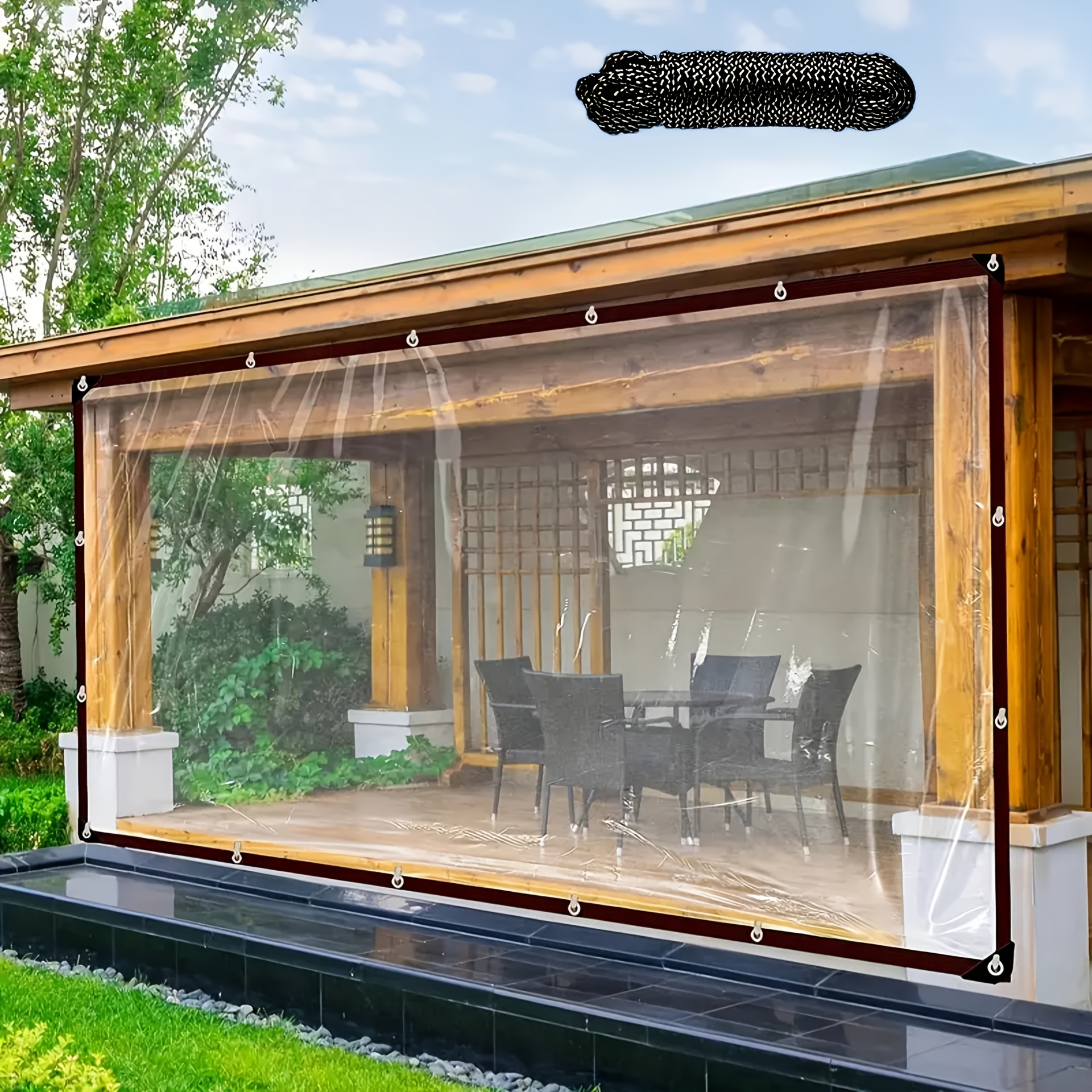 クリアタープ 金属製グロメット 結束ロープ付 防水 防塵 温室 庭