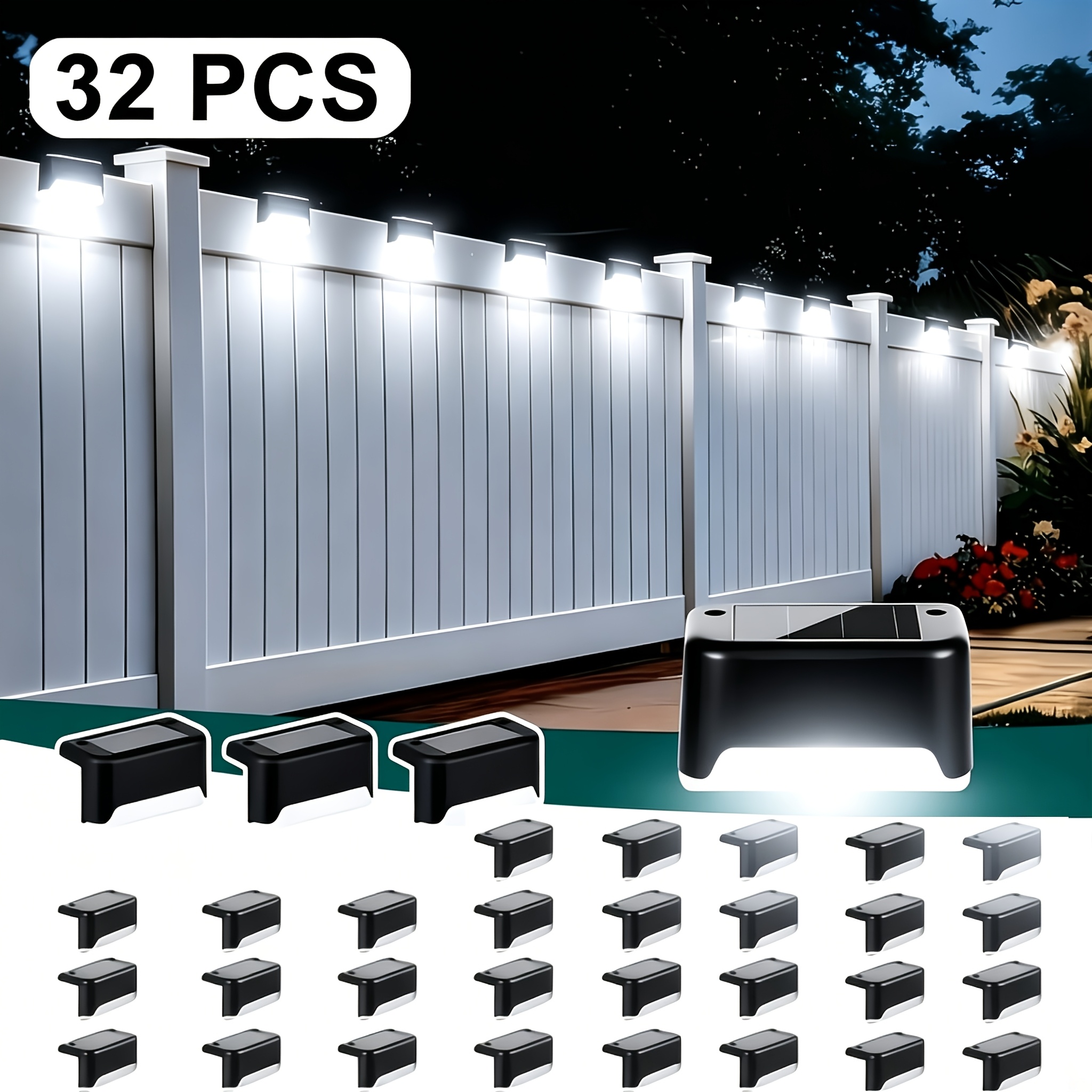 TEMU 32/16pcs Solar Led Deck Lights - Automatic Switch, Suitable For Outdoor Stairs, Fences, And , Warm White Light, , Very Suitable For Commercial