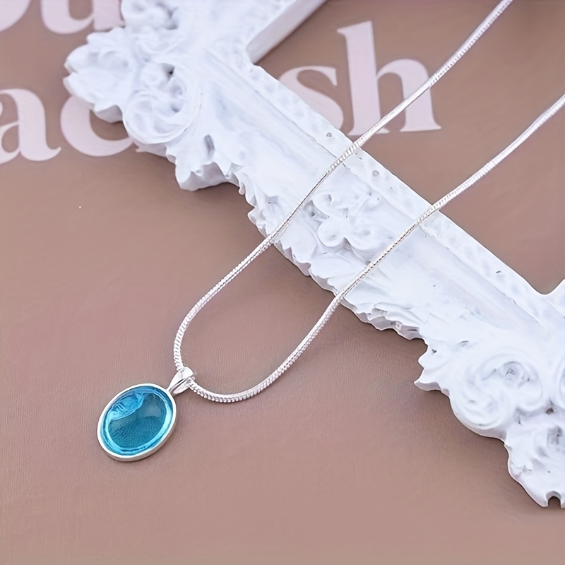 TEMU 1 Collar de joyería para mujer con colgante de de agua azul estilo bohemio, diseño exquisito de estilo que , joyería de collar de verano,