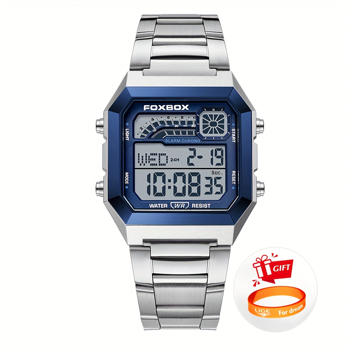 Image of Lige 's Shock-absorbing Sports Watch Multifunctional Calendar Night Light Watch Fashionable Square Electronic Watch