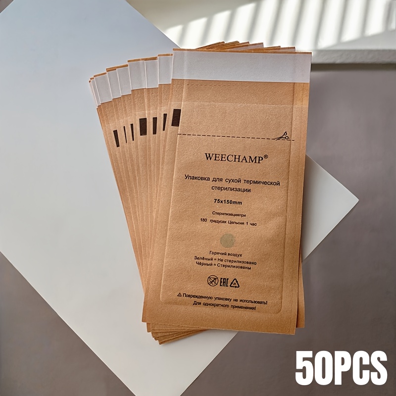 Image of 50pcs Disposable Self-sealing Bags, Manicure Use Cow Paper Self-sealing Bags, Paper Cleaning Bags For Nail Art Tools