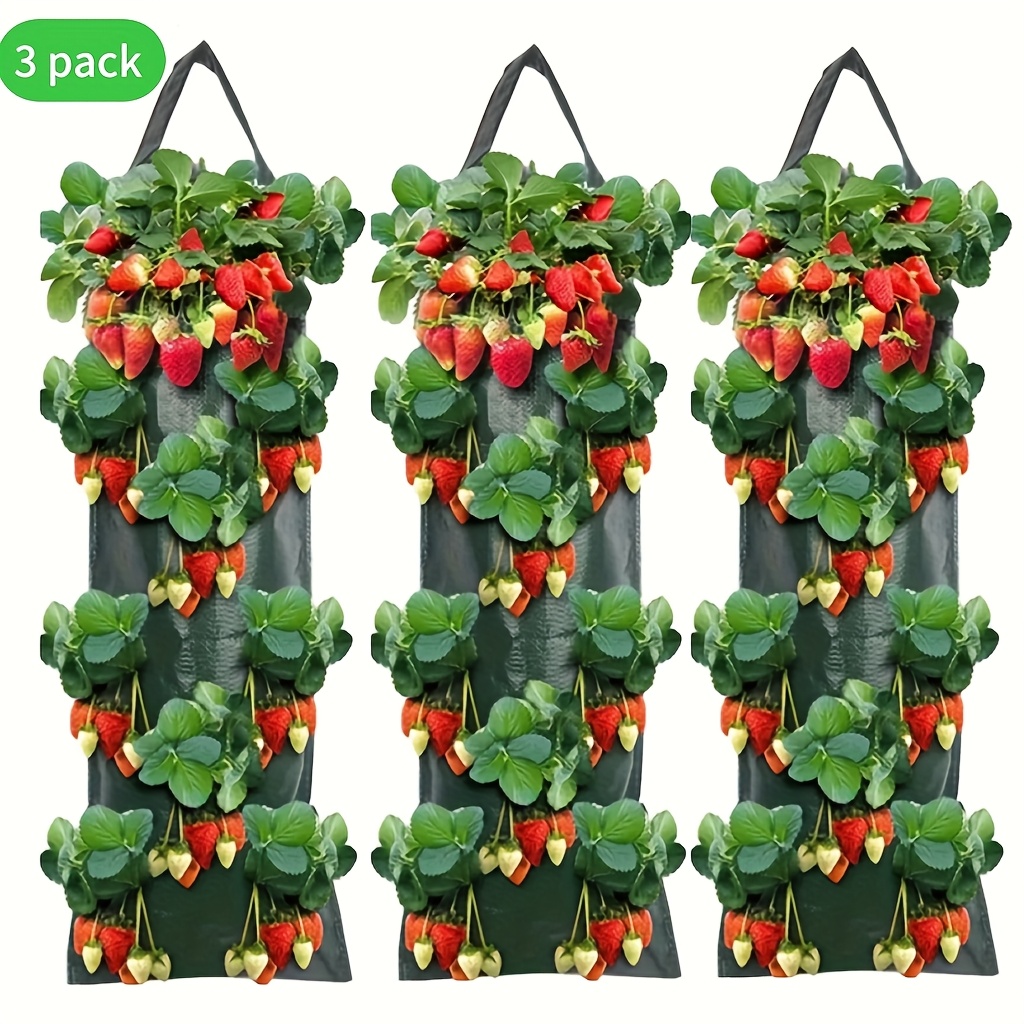 

3pcs Hanging 8-hole Strawberry Planting Bag, Waterproof Pe Material, With Perforated Plant Planting Hanging Bag, Household Multi Cultivation Bag