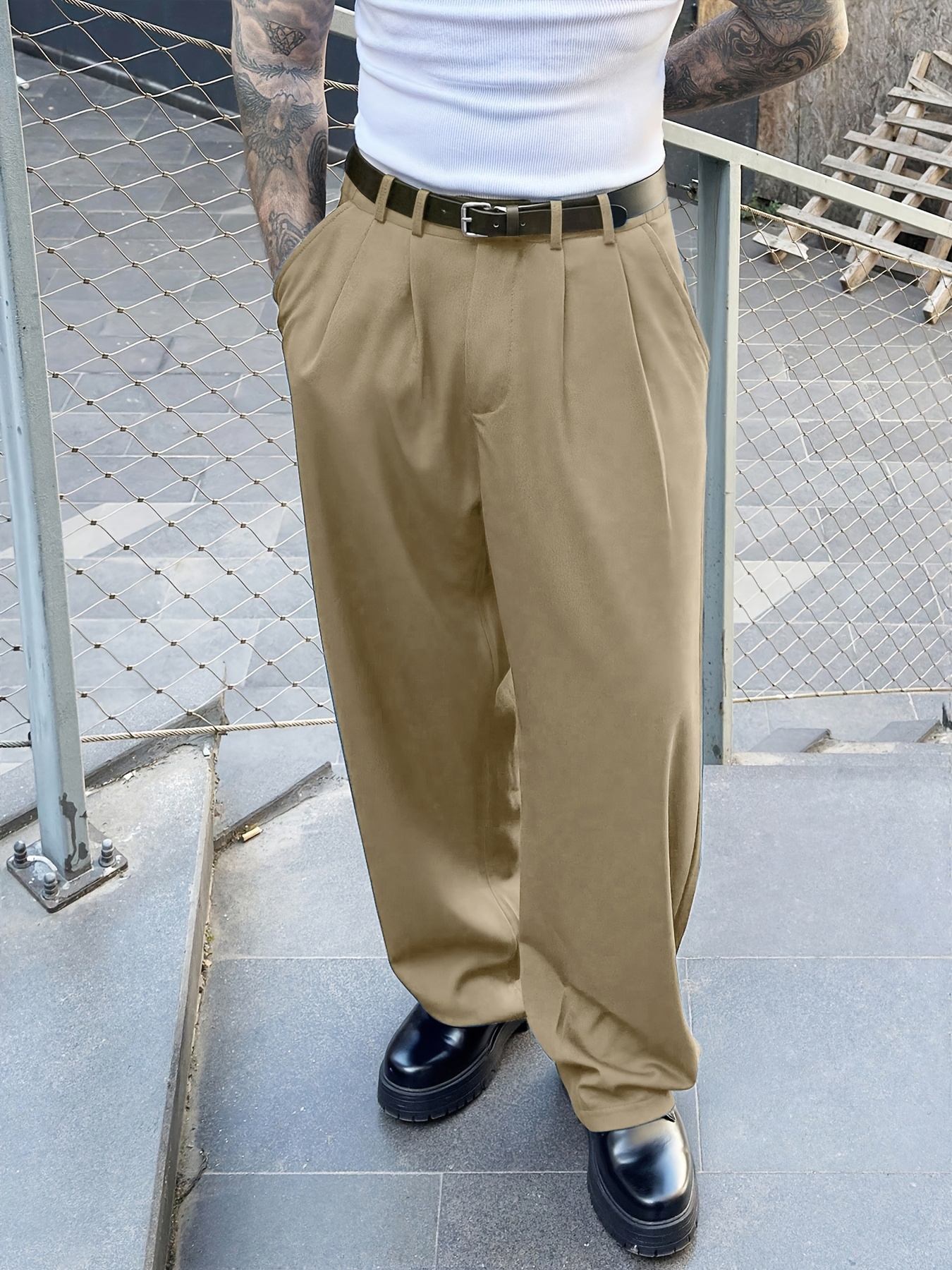 mens fashion loose fit dress pants casual solid color formal - Temu Bahrain