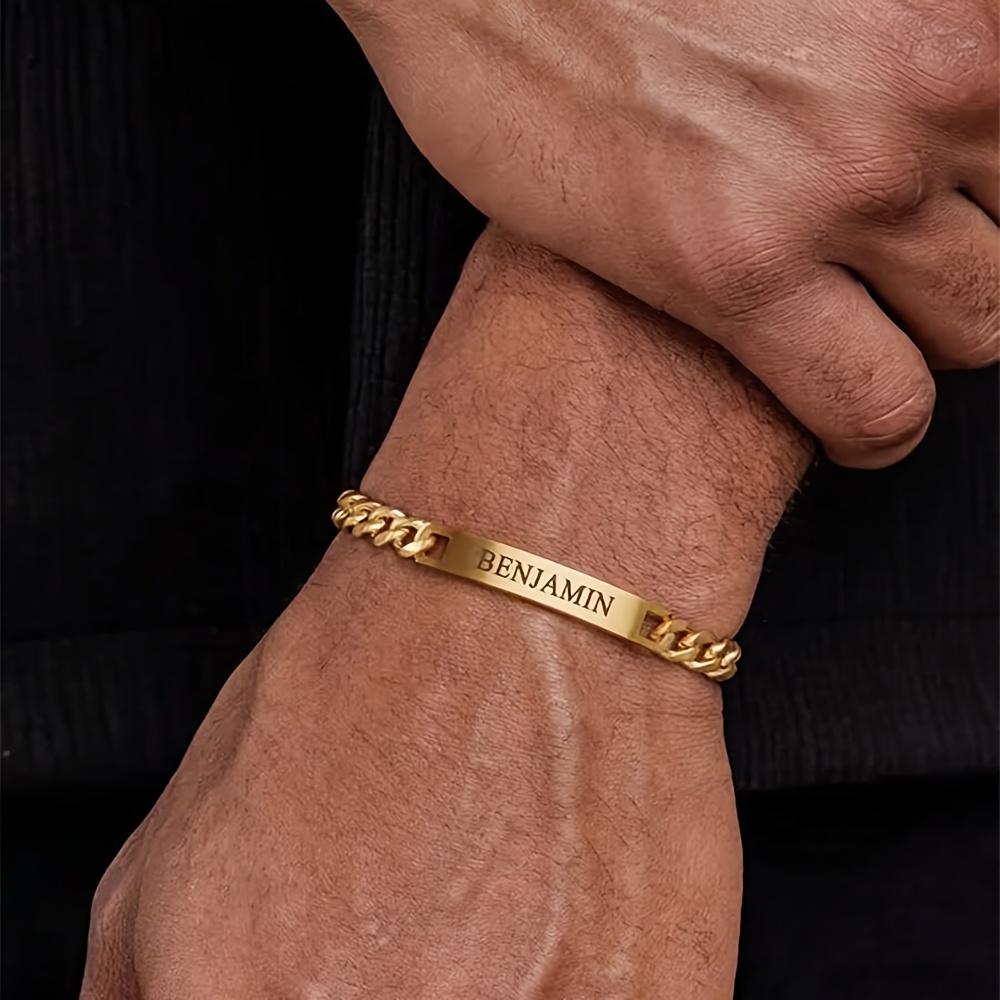 E-shop [Personalisiert] Personalisiertes Namensschild Graviertes Namensarmband für Herren, Valentinstags-Schmuck Geschenkarmband, 18K vergoldenet 18K