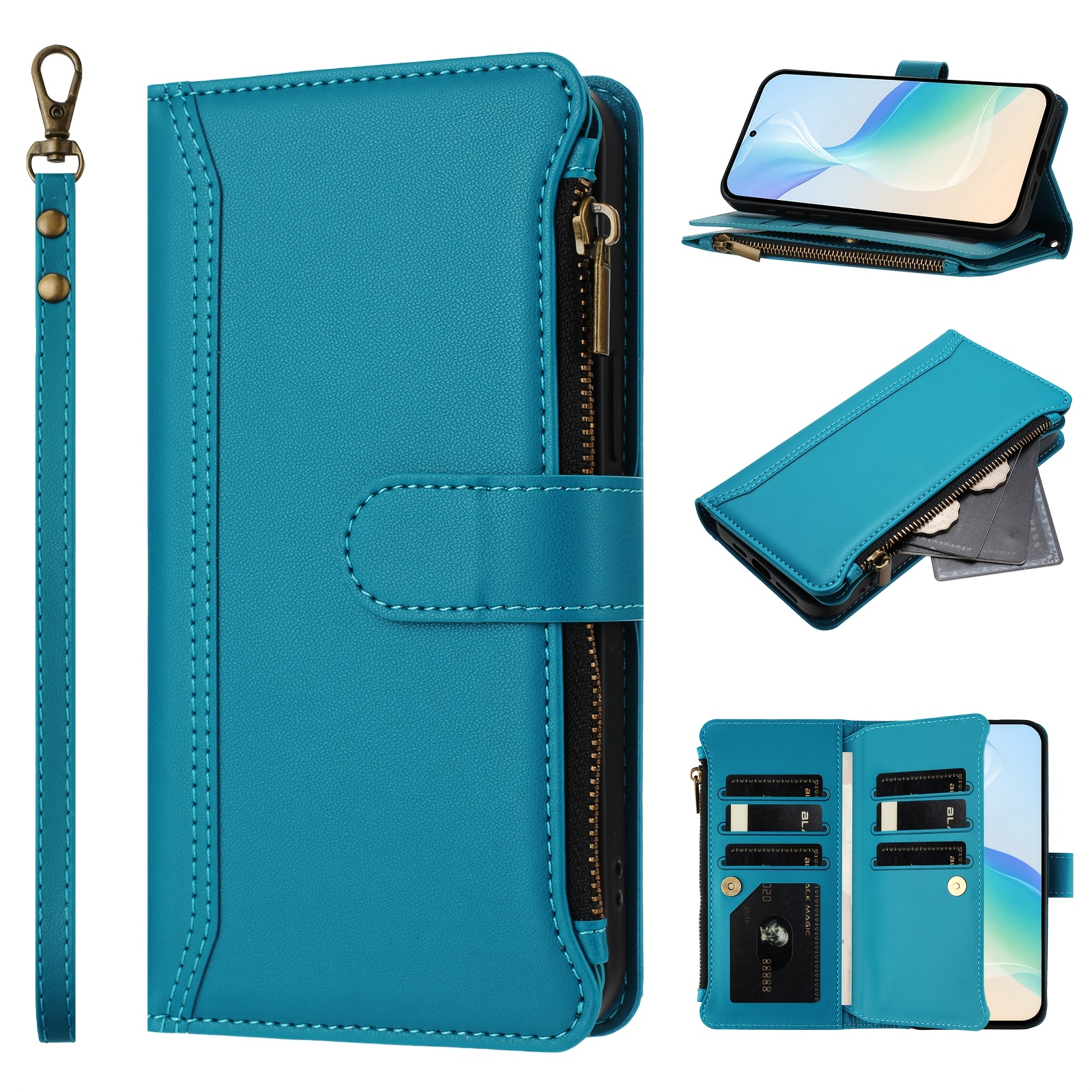 TEMU Phone Case: For A32 5g/ Compatible With M32 5g Case Wallet, [9 Card Slots] Women Men, Kickstand, Wrist Strap, Zipper, Card Holder, Credit Slots,