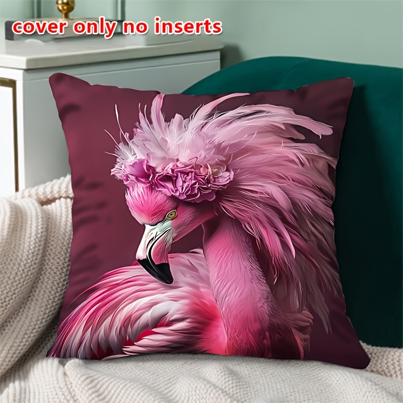 TEMU 1pc, Car Throw Pillow Cover, Modern Sofa Cushion Cover, Jacquard Throw Pillow Cover, Pink Flamingo, Zipper Closure Machine Washable, No Insert