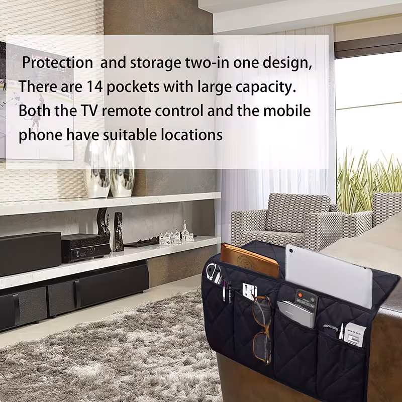 contemporary sofa armrest organizer multi functional hanging storage bag for remote controls phones and small items machine washable polyester fits 3 4 5 seater sofas sectional sofa and armchairs sofa armrest organizer contemporary style durable fabric sofa armrest organizer sofa armrest organizer for living room Product details 2