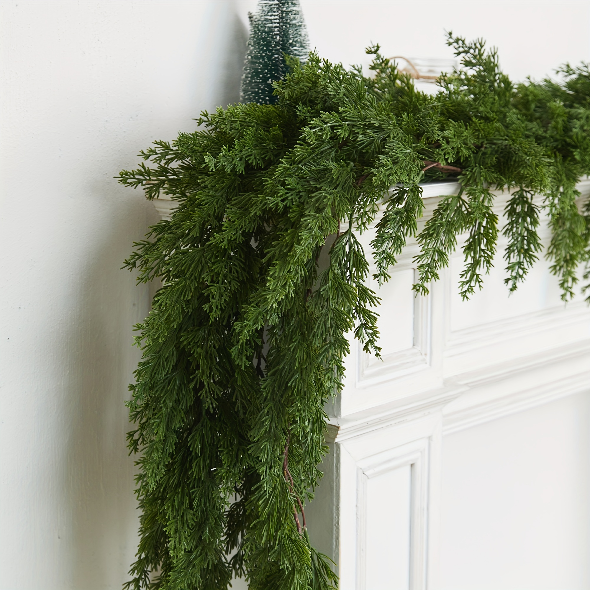 

1pc 75-inch Long Narrow Pine Artificial Garland - Christmas Faux Vine Decoration For Home, Party, Winter, Holiday Decor - Plastic Hanging Pine Bough For Mantel, Table, Banister, Bedroom, Window