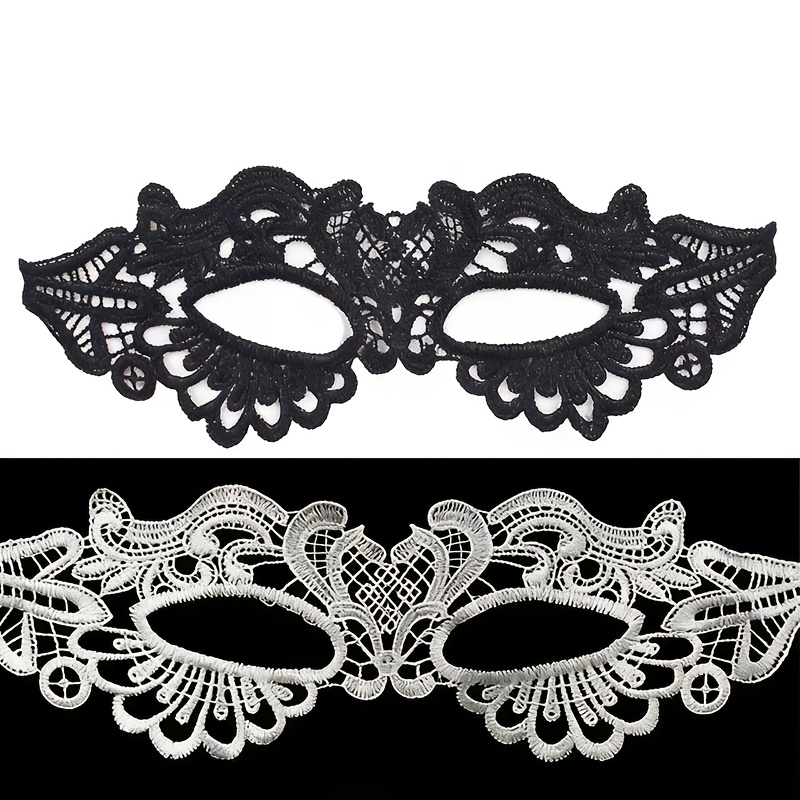 TEMU 2pcs Women Black And White Lace Masquerade Eye Mask, Hollow Floral Half Face Cover, Halloween Carnival Cosplay Costume Party Favor Additions