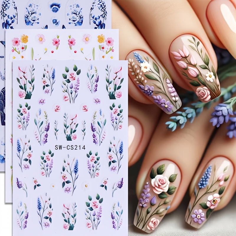 

3 Sheets/2 Sheets Of Floral Nail Stickers Featuring Spring And And Leaf Designs, Self-adhesive Nail Decals For Diy Nail Decoration, Suitable For Women's And Girls' Nail Art Supplies.