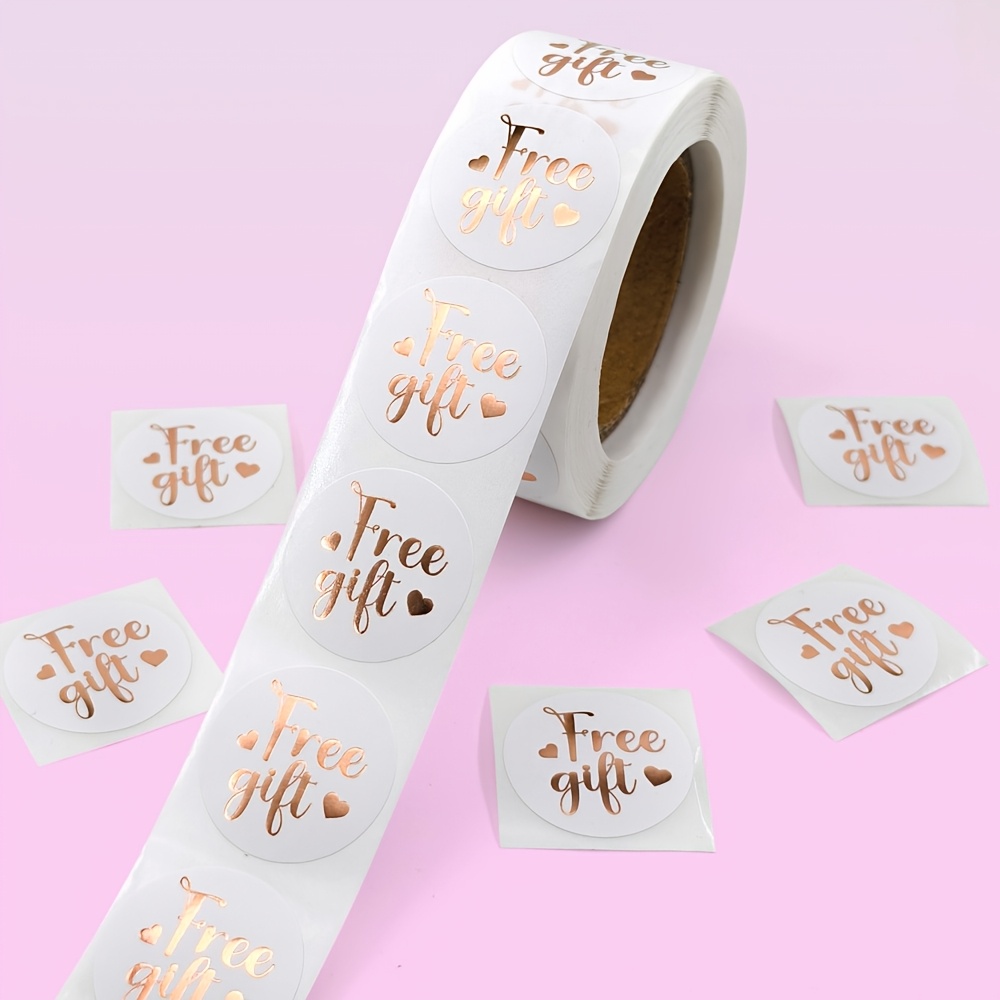 TEMU 500 Sheets/roll Rose Golden Embossed Free Gift Label Roll Office Label And Seal Label For Packaging Sealing Decorations Order Gift