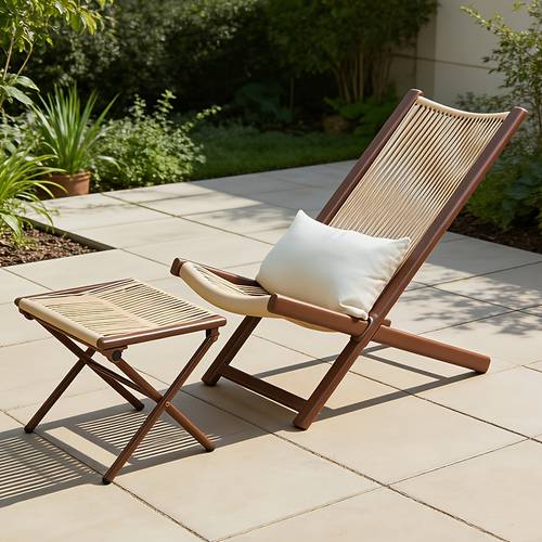 balcony outdoor table and chair combination courtyard folding leisure chair waterproof new chinese style recliner rattan chair
