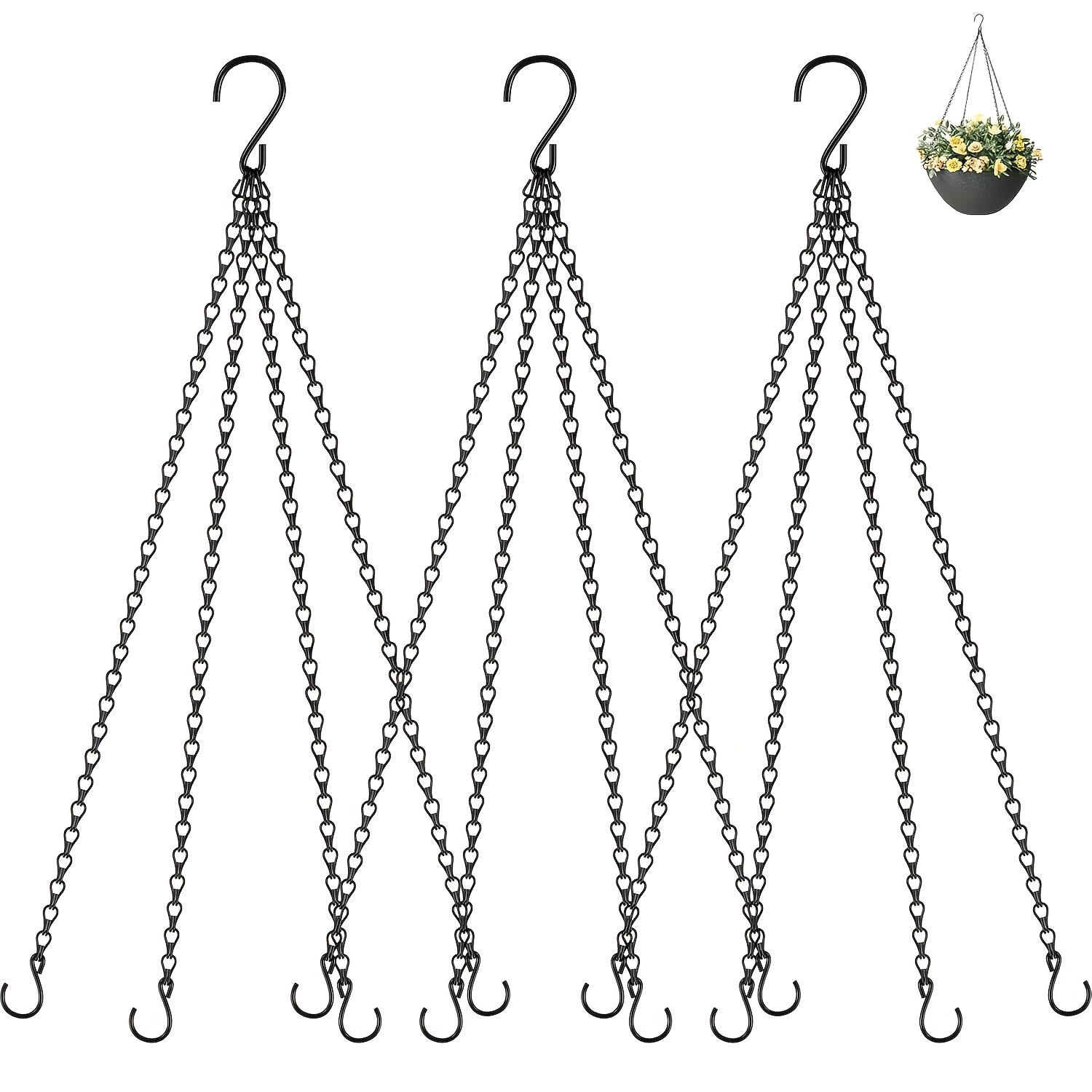 3pcs Set, 23 Inch (approximately 58.6cm) Hanging Basket Chain With Hook. Flower Pot Chain Replaces Plant Hooks And Is Suitable For Flower Pots, Bird Feeders, And Lanterns (black)