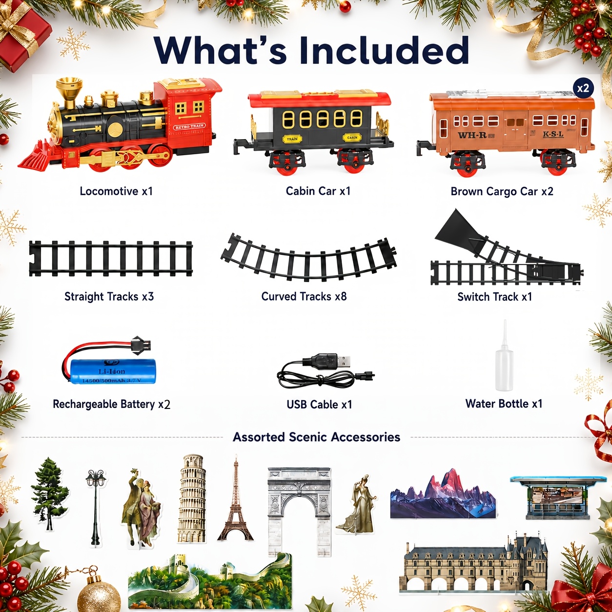 TEMU Home Retro Traditional Electric Train Track Set With Light And Steam And Sound Toy, Railway Steam Engine, Train Model, Birthday Christmas Gift