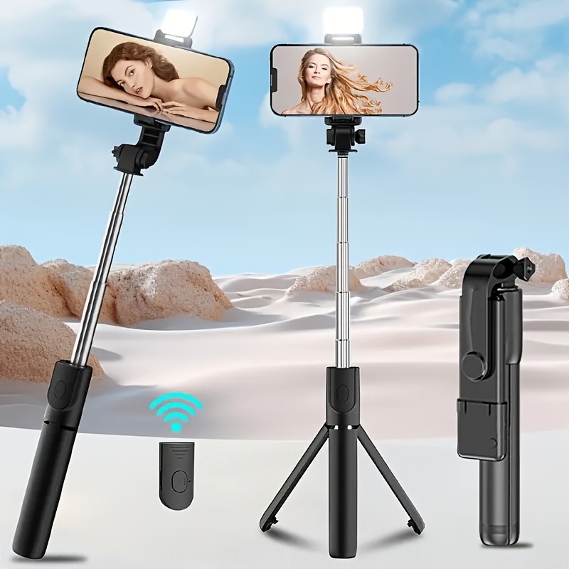 Scalable Phone Selfie Stick with Built-in Fill Light Telescopic Phone Selfie Stick with Built-in Light, Professional Live Streaming Tripod, Wireless Remote 360° Rotating Smartphone Tripod for Hiking/Travel/Vlog/Outdoor