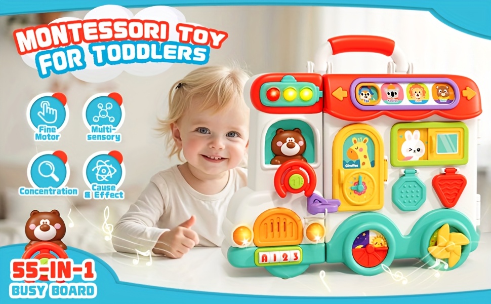 54 in 1 multifunctional busy board toys for 1 3 years 1 year old educational sensory learning with 54 interactive buttons zippers locks phone computer like panels fine motor skills development birthday gift for boys girls puzzle classroom teacher must haves games puzzles classroom must haves activity board educational games kindergarten learning activities kindergarten Product details 0