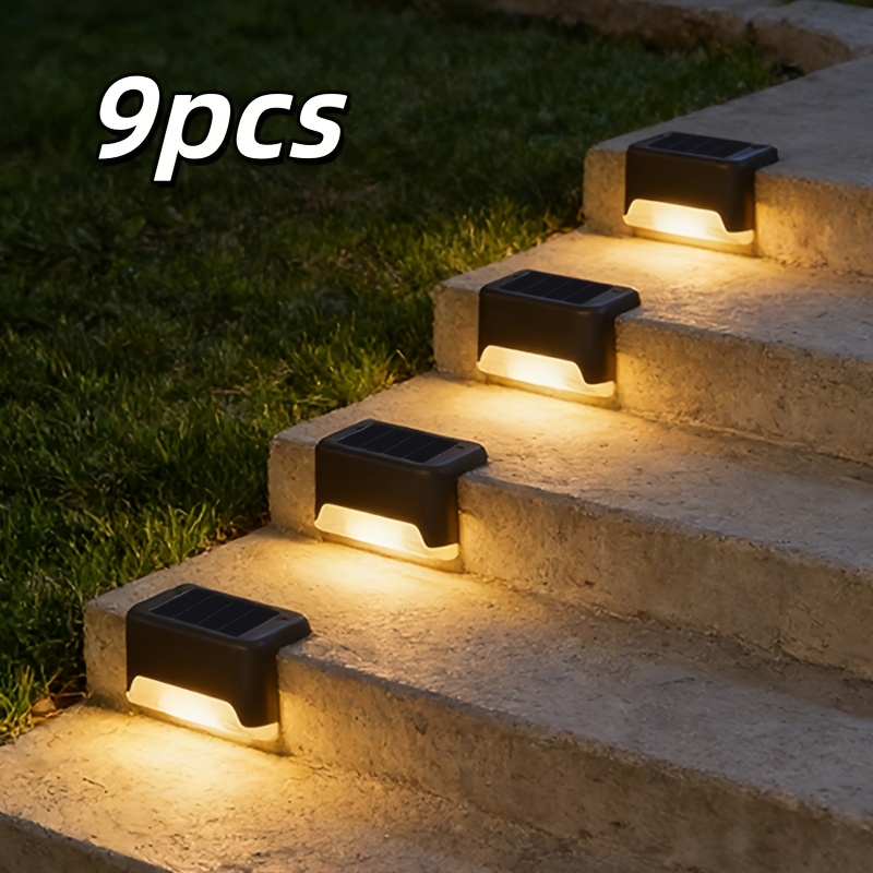 TEMU 9/10pcs Solar Powered Stair Lights Ip65 Led Deck Step Lights Auto On Off For Patio Garden Pathway Outdoor