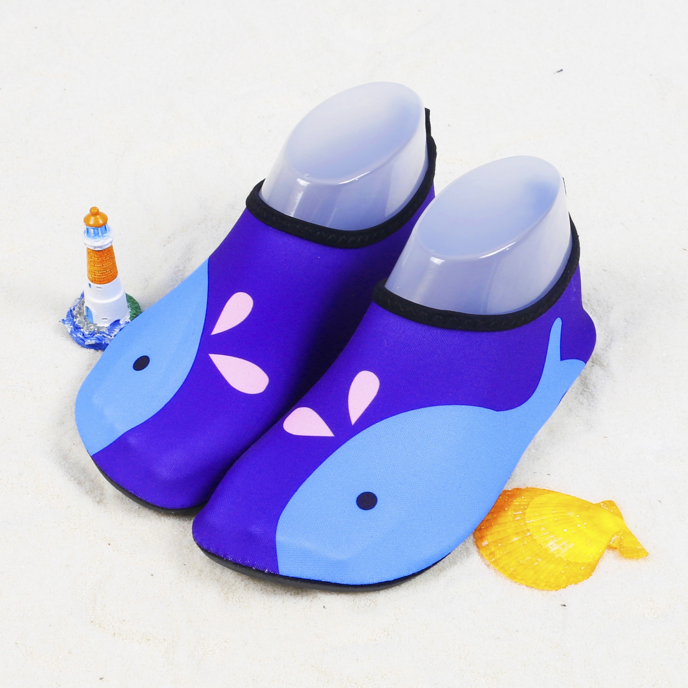 Youngsters' Lightweight Slip-On Swim Shoes - Quick-Dry Beach Water Shoes with Cartoon Whale & Designs, Soft Fabric & TPR Sole for Outdoor Swimming, Pool, Lake, Beach, and Light Beige-Friendly Comfort