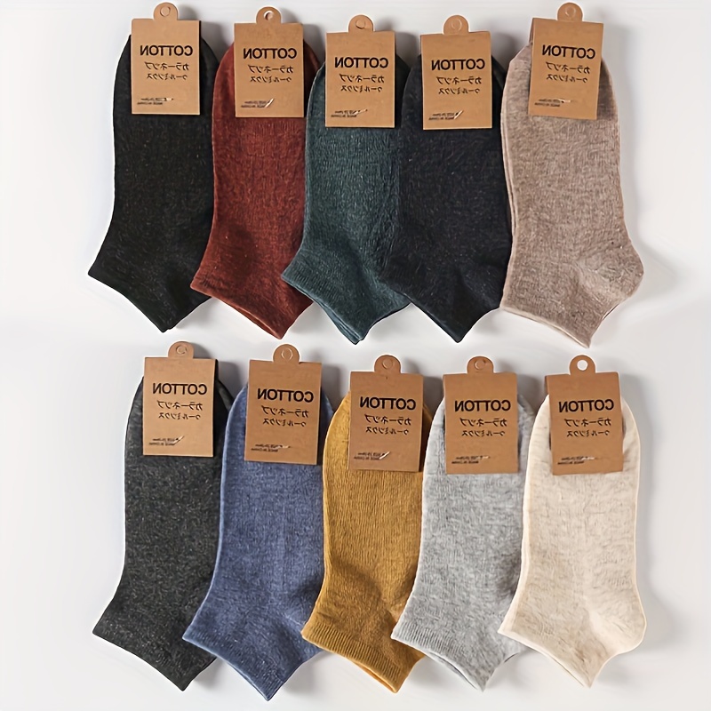 

10 Pairs Of Men's Solid Color Athletic Extra Low Cut Socks, Cotton Comfy Breathable Casual Soft & Elastic Socks, Spring & Summer