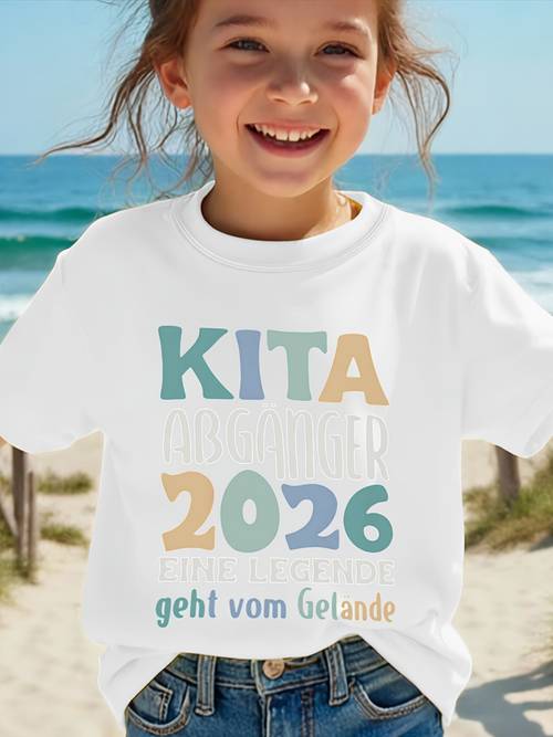 mädchen- jungen-druck casual kurzarm-t-shirt (maschinenwaschbar) - 100% baumwolle dehnbar atmungsaktives sommer-oberteil mit deutscher aufschrift kita abg?nger 2026 eine vom gel?nde grafik rundhals für kinder ab 3 jahren alltagskleidung für kinder lebendiges grafik-shirt bequeme