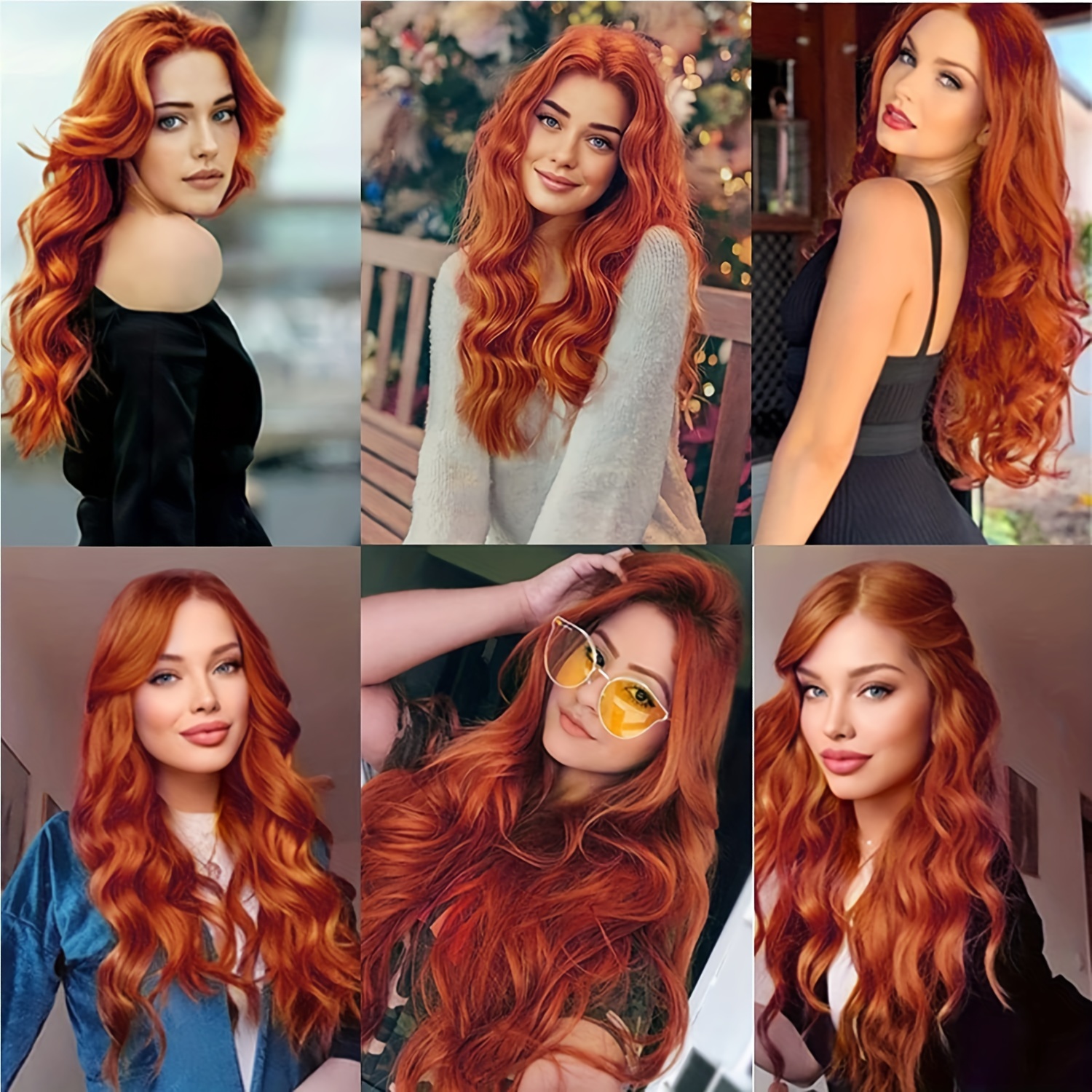 Perruque Mi-longue Bouclée Couleur Cuivré Intense - Synthétique - Raie Libre - Taille Moyenne
